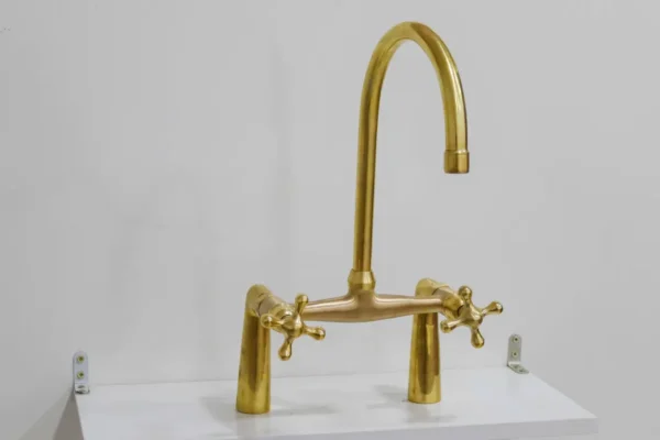 Unlacquered Brass Bridge Faucet with Elegant Linear Legs Classic design