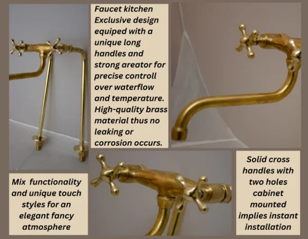 Unlacquered brass pot filler with long legs for practical use - Image 6