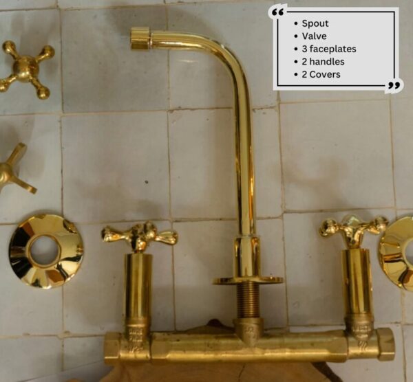 Unlacquered brass wall mount faucet with two holes for easy installation - Image 7